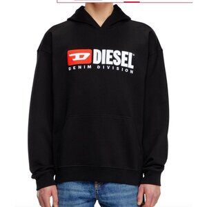Diesel Embroidered Denim Division Logo Hoodie Black Men's Medium